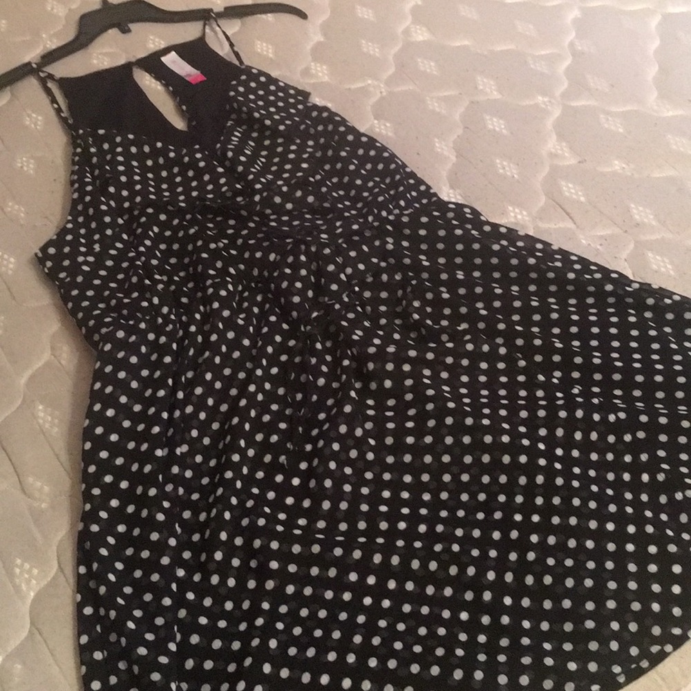 No Boundaries black & white polka dot halter dress
